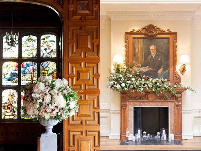 Wedding flowers on a fire place mantel | Kelly Chandler Consulting 