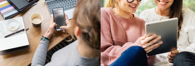 Lady looking on iphone and two girls looking on ipad | Kelly Chandler Consulting